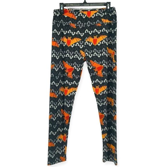 LuLaRoe Women’s Black Soft Stretchy Orange Bat Halloween Leggings Tall Curvy XL - Picture 1 of 12